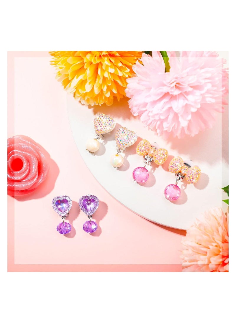 9 Pairs Girls Clip-on Earrings Pretend Princess Play Earrings Girl Party Favor Princess Clip on Earrings Pretend Play Earrings for Little Girl Kids Toddlers Jewelry Set  - Image 4