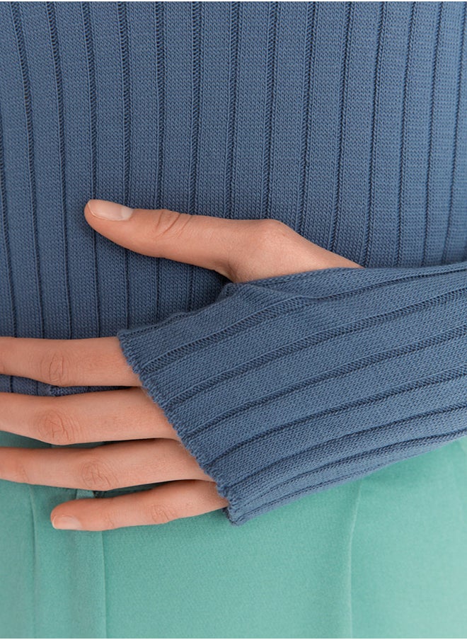 trendyol Indigo Sleeve Detailed Polo Neck Knitwear Sweater TWOAW21KZ1113  - Image 4