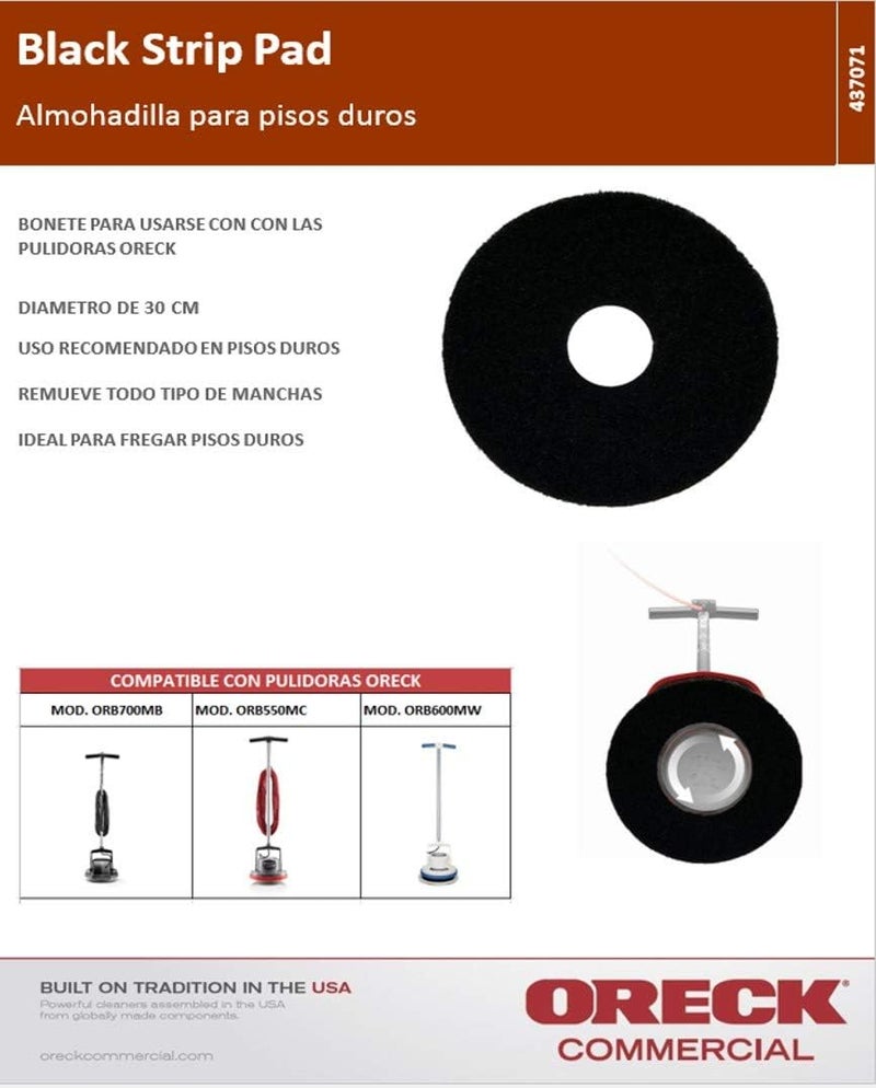 Oreck Commercial 437.071 Strip Orbiter Pad, 12" Diameter, Black for ORB550MC Orbiter Floor Machine - Image 3