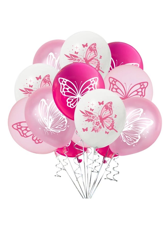 20pcs Pink Butterfly Print Latex Balloons – 12-Inch Balloons for Birthday, Baby Shower & Garden Party Decor
