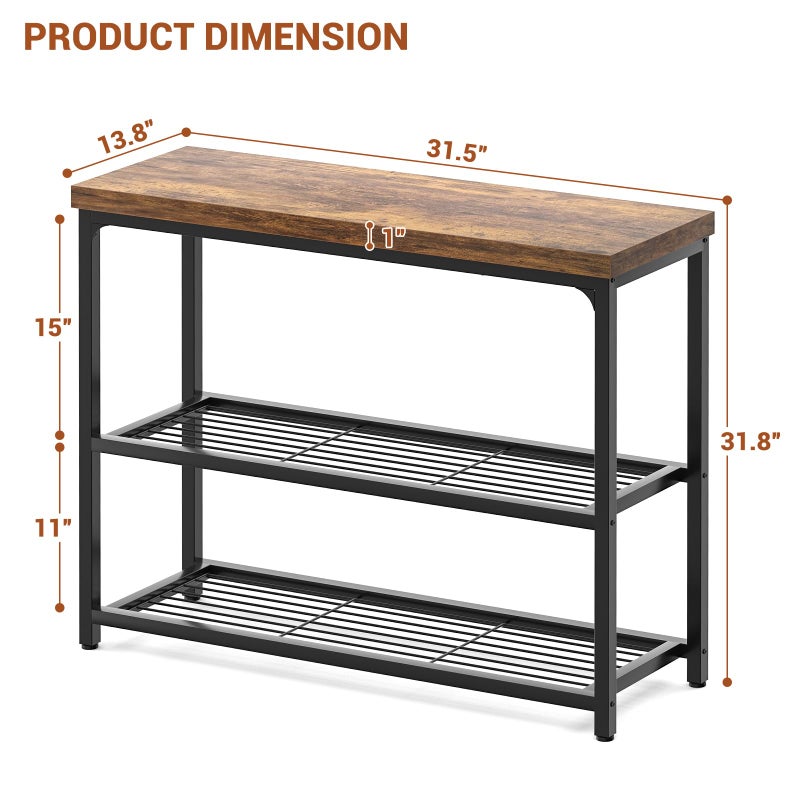 Besiost 32" Small Console Table with Storage, Narrow Entryway Table, Sofa Table for Living Room, Sturdy 3-Tier Console Tables for Living Room, Hallway, Foyer & Bedroom, Rustic Brown - Image 3