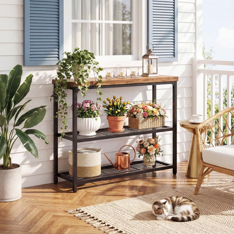 Besiost 32" Small Console Table with Storage, Narrow Entryway Table, Sofa Table for Living Room, Sturdy 3-Tier Console Tables for Living Room, Hallway, Foyer & Bedroom, Rustic Brown - Image 4