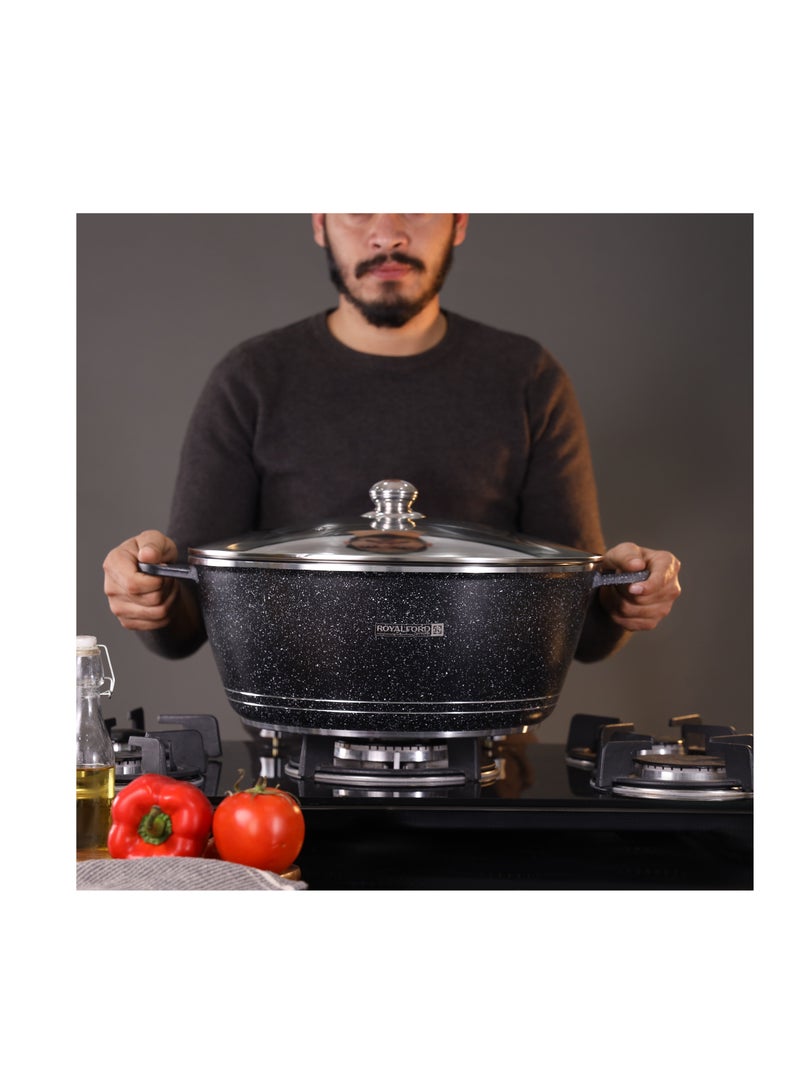 Royalford 40 cm Die Cast Casserole- RF12704/ Non-Stick Cookware with Granite Coating, Compatible with Hot Plate, Halogen, Gas Cooktops Black 2Liters - Image 3