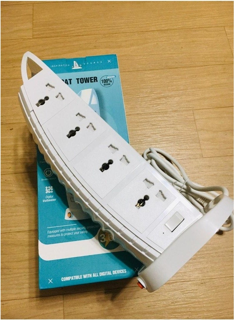 Tower Extension Board with USB A and USB C Port with Universal Sockets with Master Switch and Safety Shutter  - Image 3