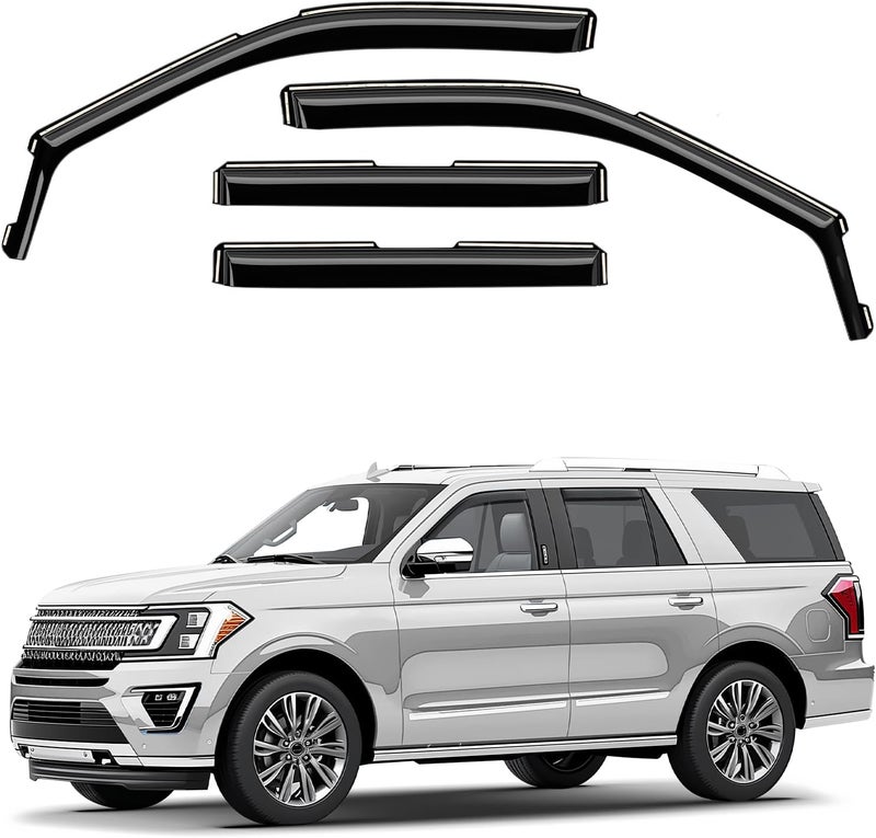 GrandWheel Co Smoke Tinted In-Channel Side Window Vent Visor Deflectors for Ford Expedition 2018-2022 - 4pcs - Image 1