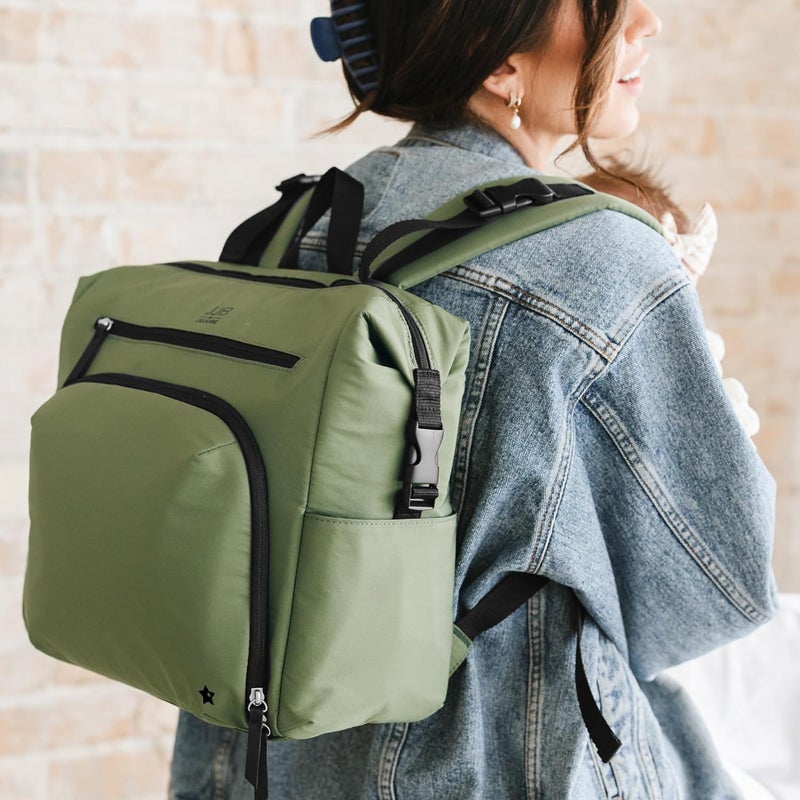 JuJuBe Modern Diaper Bag Backpack with Portable Changing Pad Stroller Straps Large Travel Backpack for Boy or Girl Carrying Baby Bottles Wipes Diapers Pacifiers Olive Mothers Day Gift - Image 2