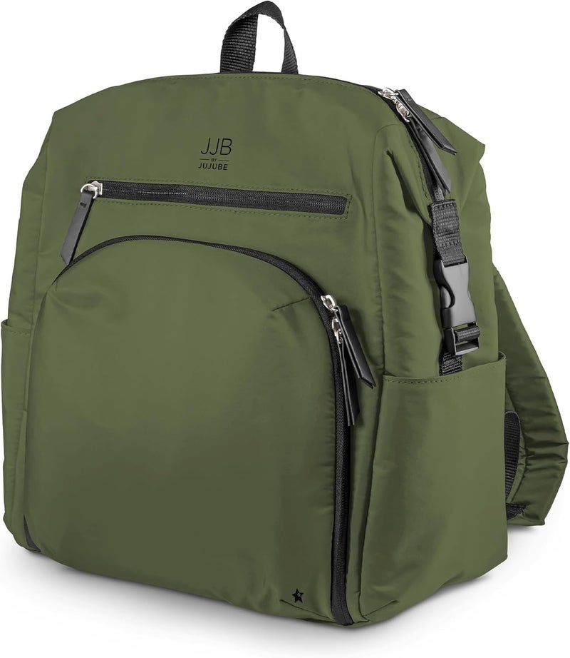JuJuBe Modern Diaper Bag Backpack with Portable Changing Pad Stroller Straps Large Travel Backpack for Boy or Girl Carrying Baby Bottles Wipes Diapers Pacifiers Olive Mothers Day Gift - Image 1