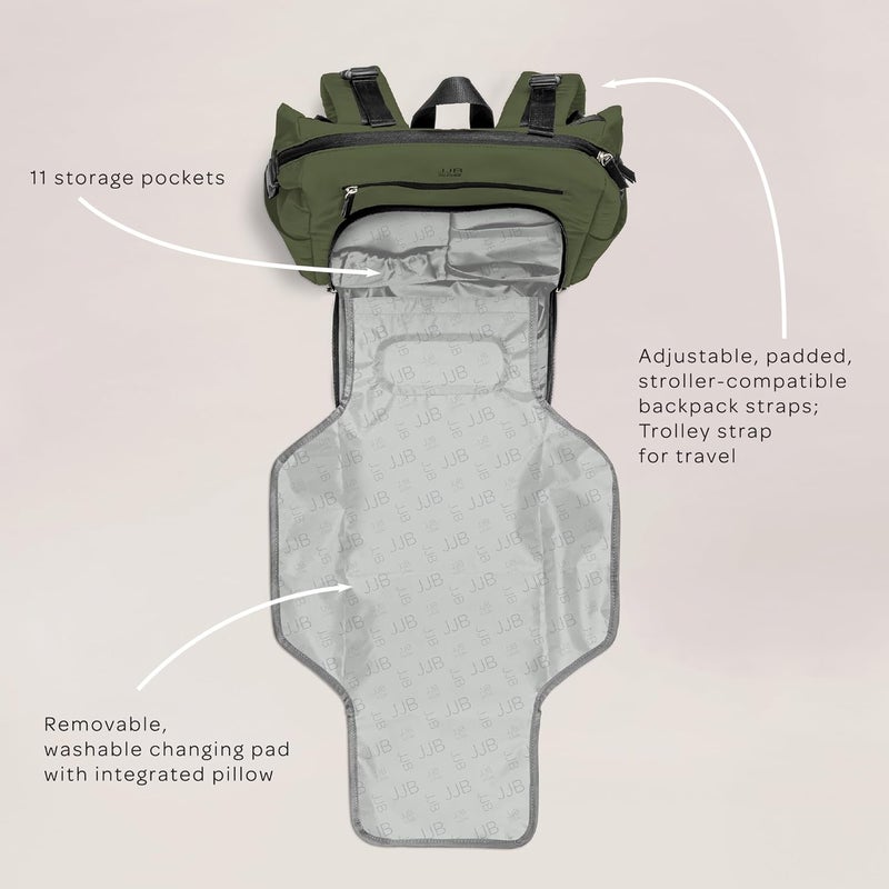 JuJuBe Modern Diaper Bag Backpack with Portable Changing Pad Stroller Straps Large Travel Backpack for Boy or Girl Carrying Baby Bottles Wipes Diapers Pacifiers Olive Mothers Day Gift - Image 5