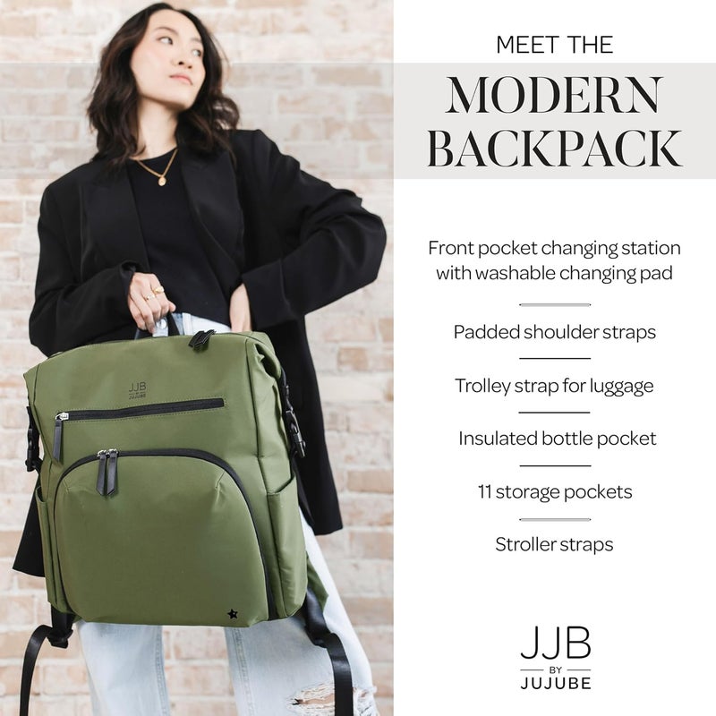 JuJuBe Modern Diaper Bag Backpack with Portable Changing Pad Stroller Straps Large Travel Backpack for Boy or Girl Carrying Baby Bottles Wipes Diapers Pacifiers Olive Mothers Day Gift - Image 3