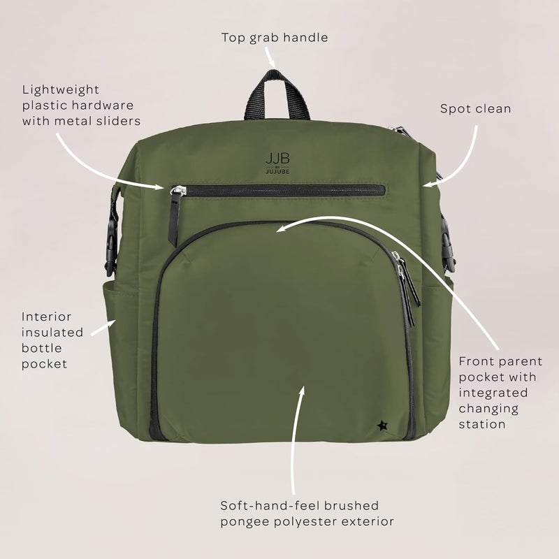 JuJuBe Modern Diaper Bag Backpack with Portable Changing Pad Stroller Straps Large Travel Backpack for Boy or Girl Carrying Baby Bottles Wipes Diapers Pacifiers Olive Mothers Day Gift - Image 4