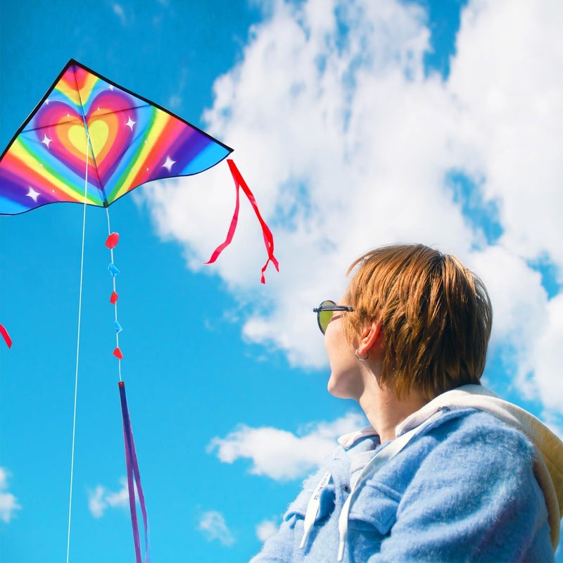 Honbo Large Delta Kite for Kids & Adults,Extremely Easy to Fly Kite for Beach Trip,String Line Included,with Colorful Tail,Perfect for Beginners - Image 3