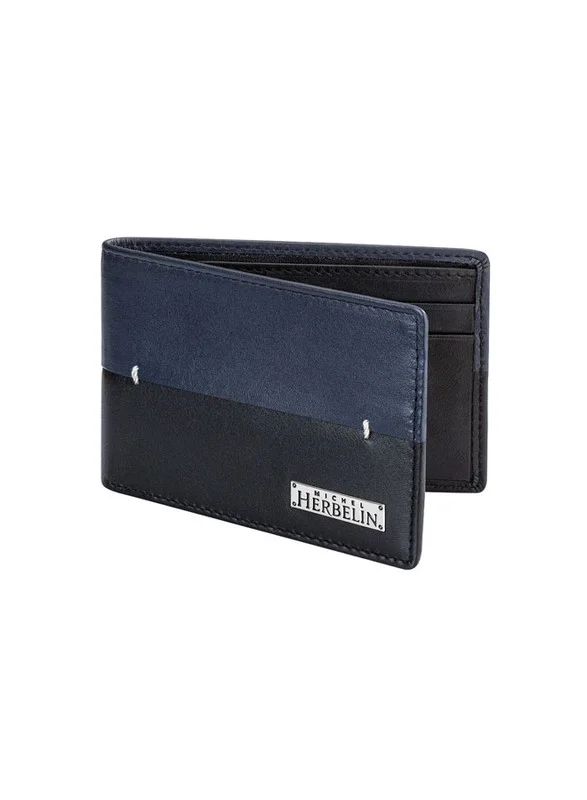 MICHEL HERBELIN Rime Leather Bi-Fold Blue & Black Wallet for Men's