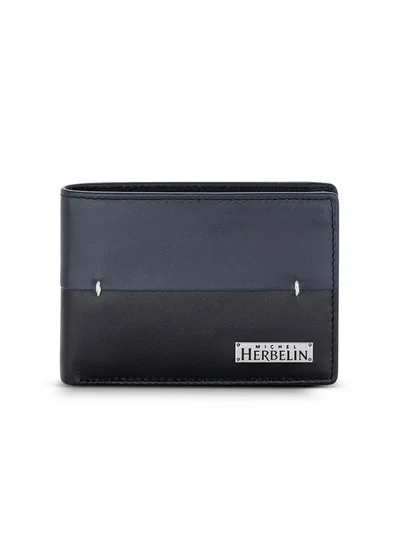 ميشيل هيربيلين Rime Leather Bi-Fold Blue & Black Wallet for Men's