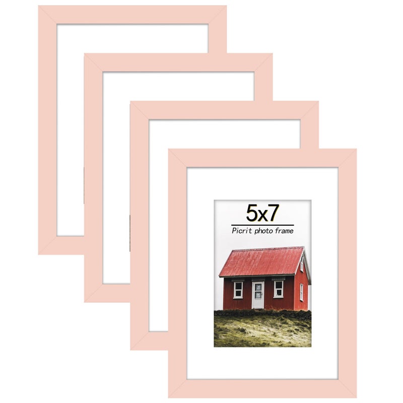 Picrit 8x10 Picture Frame for Wall Mounting or Table Top Display Set of 4 Made of High Definition Real Glass Display 5x7 with Mat or 8x10 Without Mat Pink