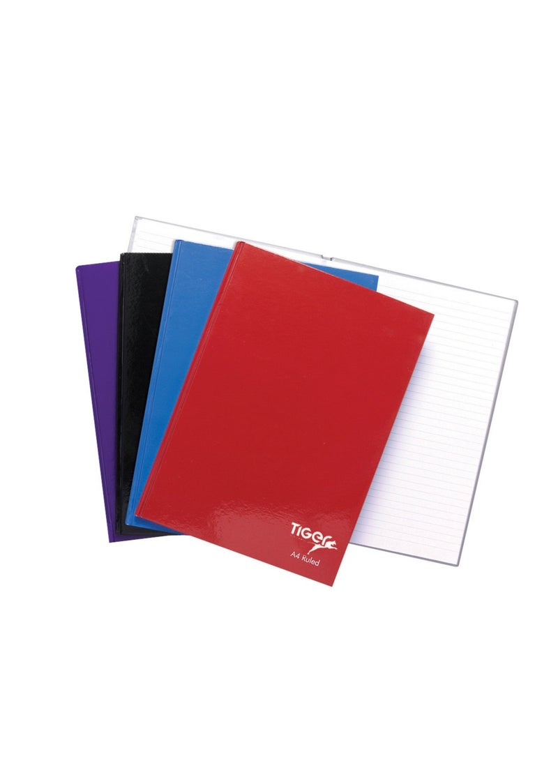 TIGER Casbound A4 Notebook, Feint ruled, 60gsm paper, 80 Sheets, Assorted colours, Pack 5 - Image 1
