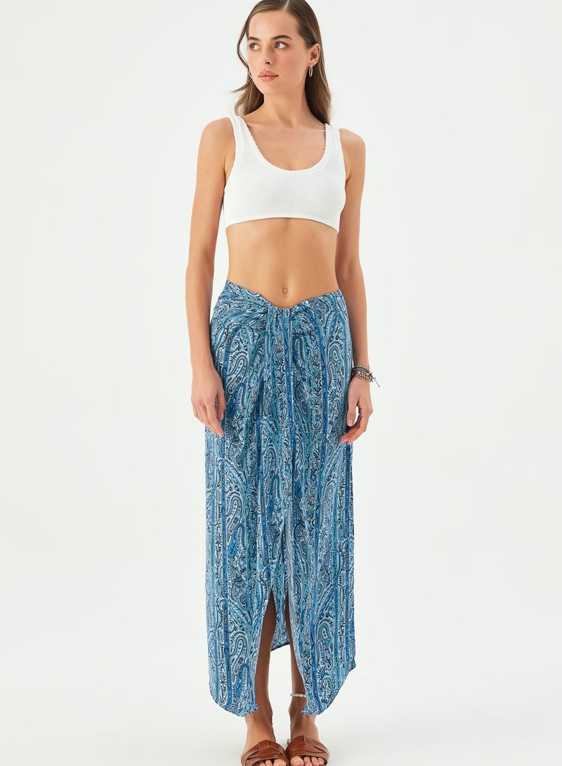 Maya Vegan Silk Knotted Skirt Blue - Image 1
