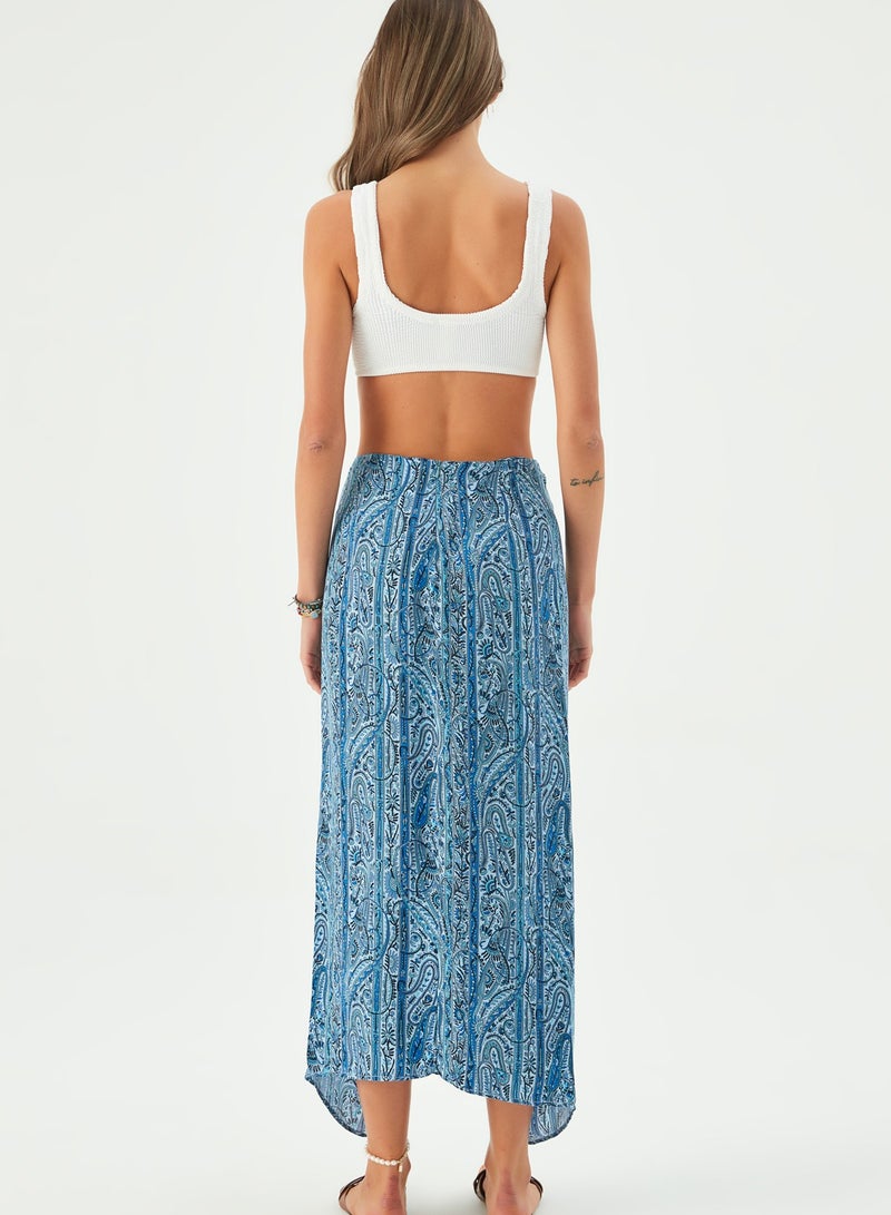 Maya Vegan Silk Knotted Skirt Blue - Image 2