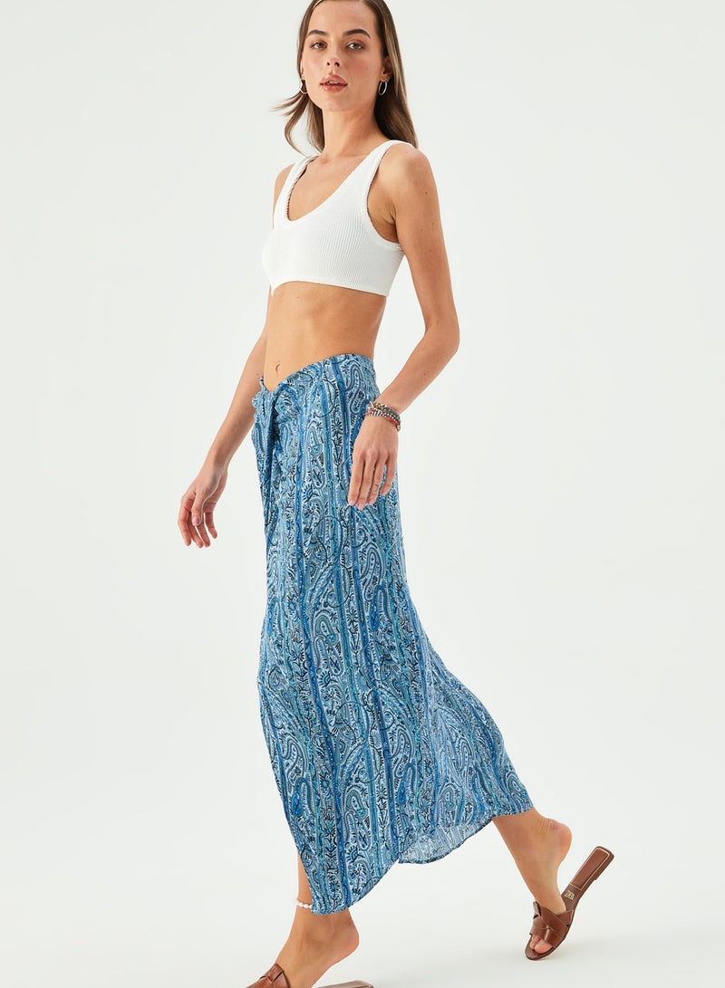 Maya Vegan Silk Knotted Skirt Blue - Image 3