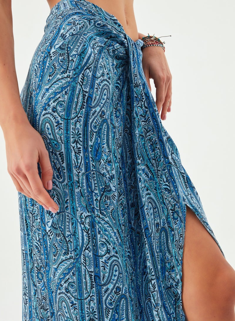 Maya Vegan Silk Knotted Skirt Blue - Image 4