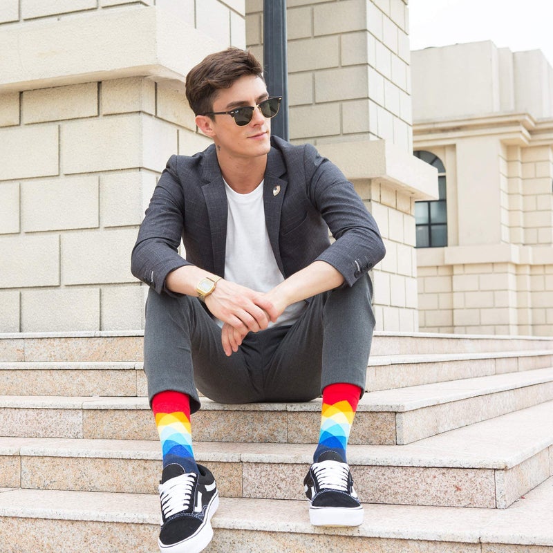 WeciBor Men's Dress Colorful Funny Funky Cotton Crew Socks, 12 Pack Multicolor Geometric, Size 10-13 - Image 4