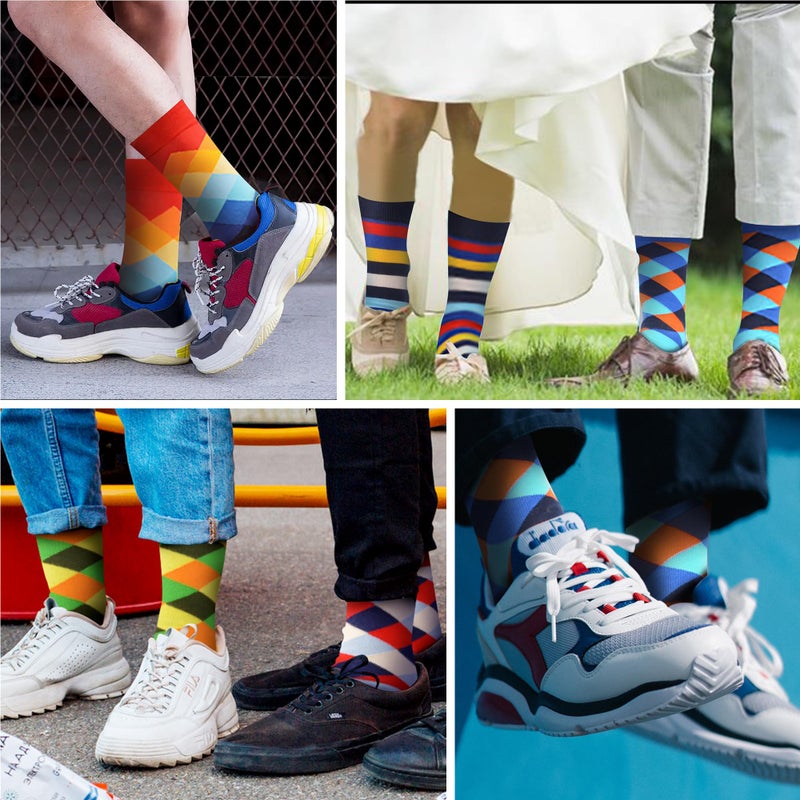 WeciBor Men's Dress Colorful Funny Funky Cotton Crew Socks, 12 Pack Multicolor Geometric, Size 10-13 - Image 3