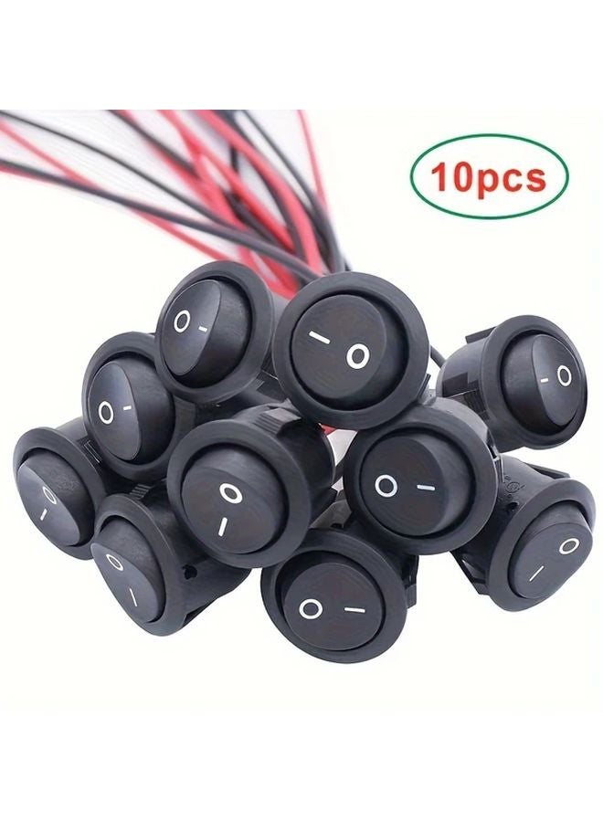 10 قطع من مفاتيح التأرجح الدائرية الصغيرة مقاس 20 مم، نوع SPST، 2 دبوس، تشغيل/إيقاف، 12 فولت تيار مستمر، 120 فولت تيار متردد، مقننة بـ 10 أمبير، 6 أمبير، 20 أمبير، مع أسلاك 187، أطراف توصيل سريع من النحاس الأصفر - Image 1