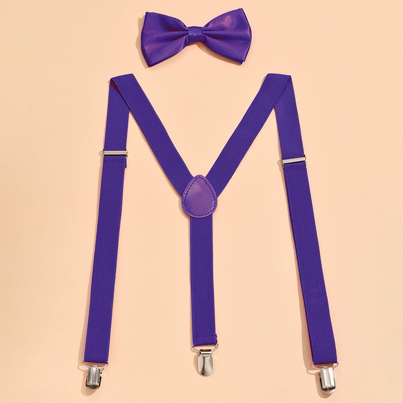 Elastic Y-Back Suspenders Bowtie Set for Men Purple  - Image 1