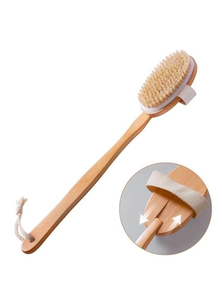 إسكدنيا فرشاة خشبية للجسم بشعيرات من النايلون | مقبض طويل قابل للفصل | حزام يد لقبضة آمنة | حلقة لل | فرشاة تقشير وتدليك فعالة - Image 1