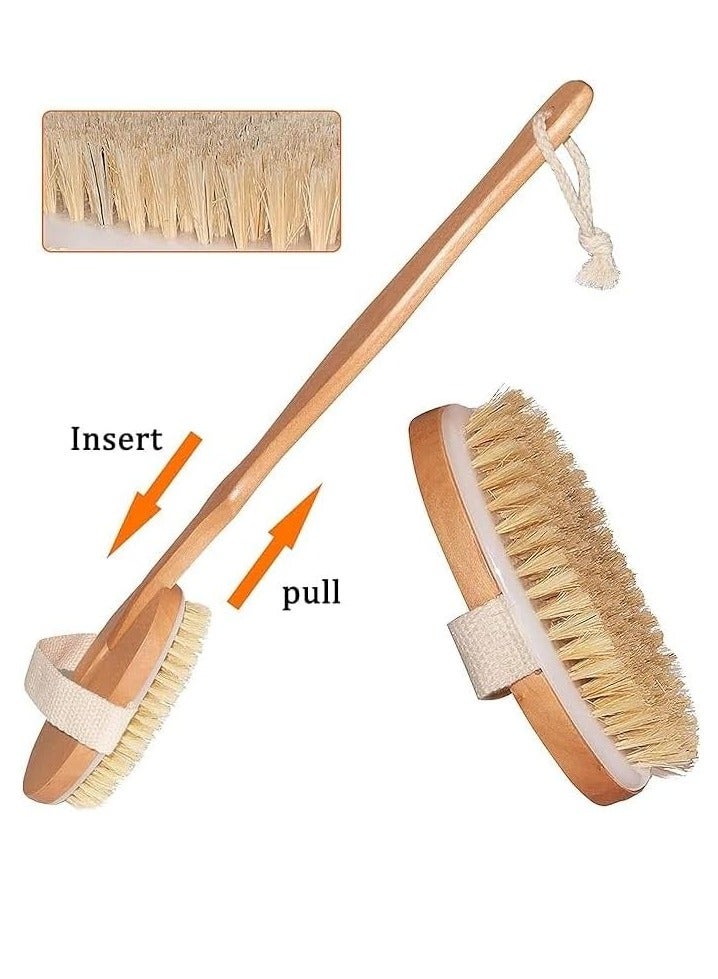 إسكدنيا فرشاة خشبية للجسم بشعيرات من النايلون | مقبض طويل قابل للفصل | حزام يد لقبضة آمنة | حلقة لل | فرشاة تقشير وتدليك فعالة - Image 2