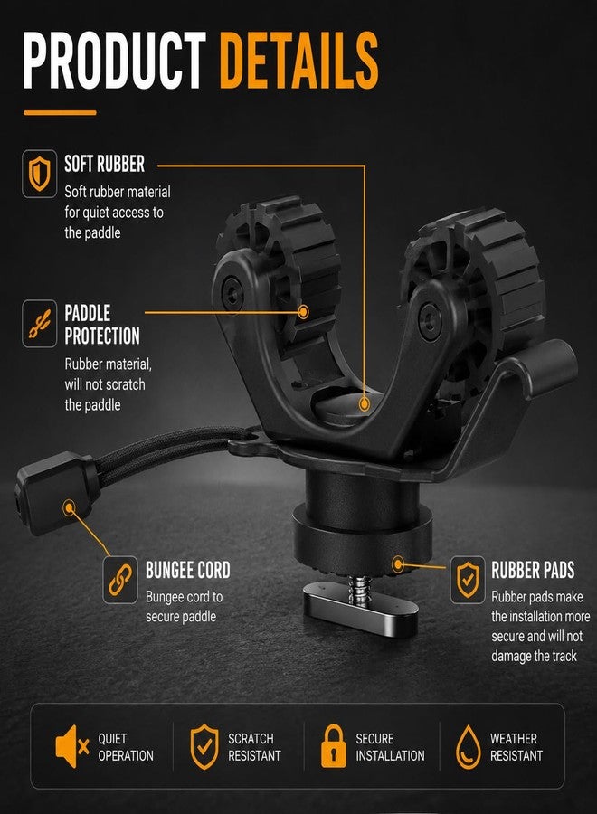 EDSRDPLT 1005 Kayak Paddle Holder for Track Mount (2-Pack) Silent Rubber Roller Rail Clip Anti-Slip & Custom Fit Accessories for Fishing Rods & Nets - Image 4