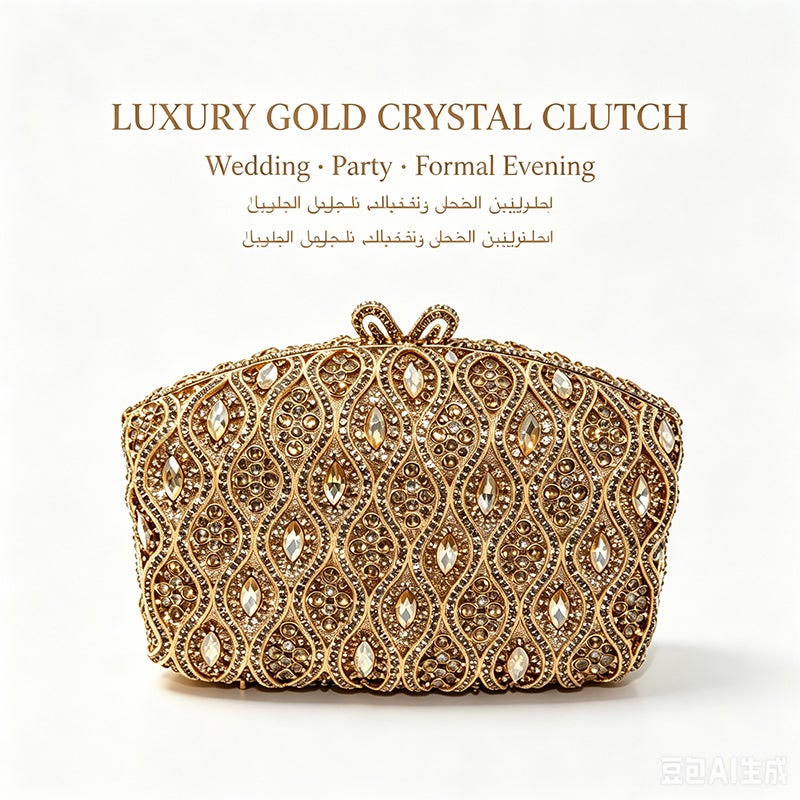 Crystal Rhinestone Evening Clutch Bag, Bow Metal Frame Formal Party Handbag Women Wedding Dinner Purse - Image 1
