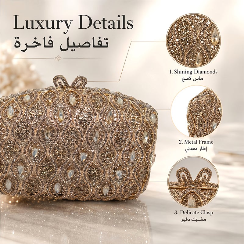 Crystal Rhinestone Evening Clutch Bag, Bow Metal Frame Formal Party Handbag Women Wedding Dinner Purse - Image 4