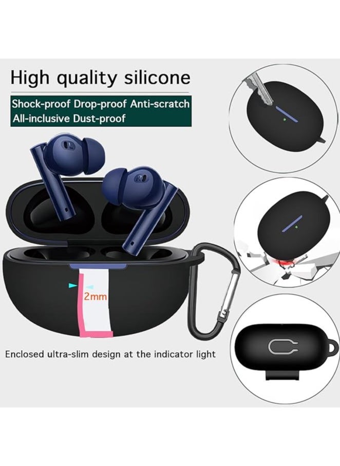 ماركة غير محددة - حافظة سيليكون واقية لسماعات Realme Buds Air 5 Pro مع غطاء سلسلة مفاتيح (أسود) - Image 1