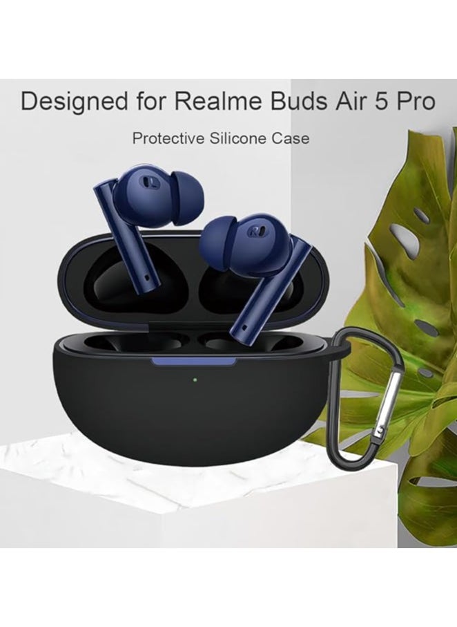 ماركة غير محددة - حافظة سيليكون واقية لسماعات Realme Buds Air 5 Pro مع غطاء سلسلة مفاتيح (أسود) - Image 1