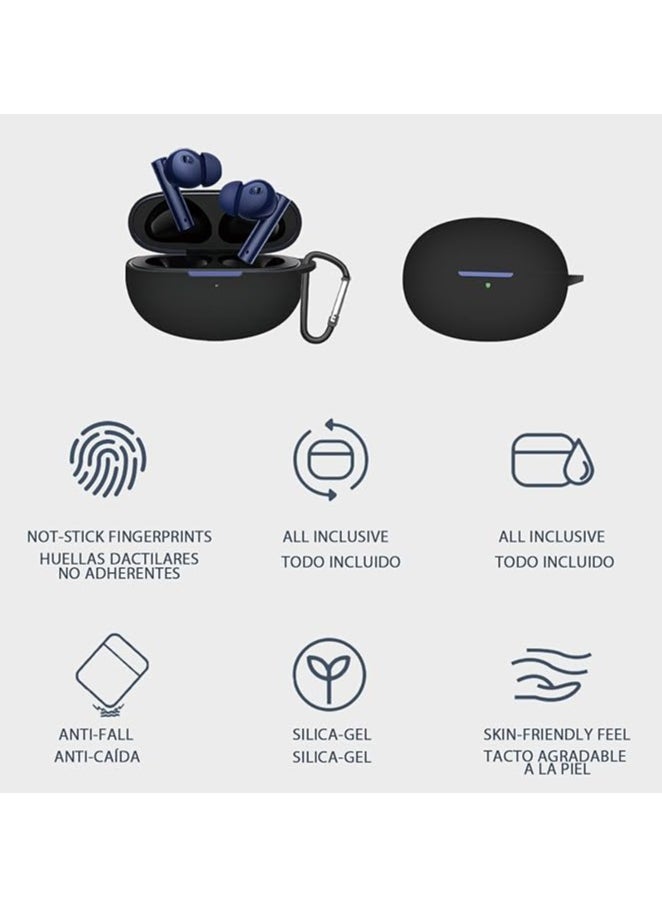 ماركة غير محددة - حافظة سيليكون واقية لسماعات Realme Buds Air 5 Pro مع غطاء سلسلة مفاتيح (أسود) - Image 1