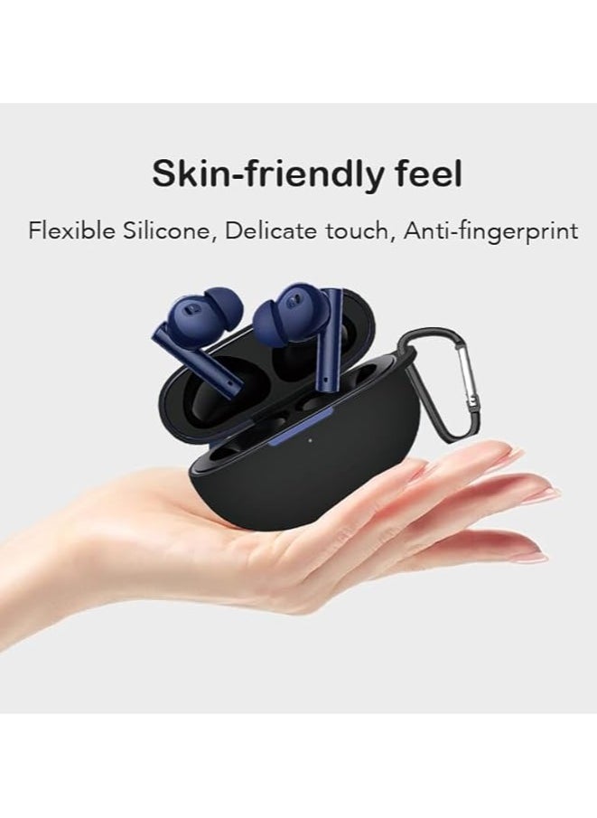 ماركة غير محددة - حافظة سيليكون واقية لسماعات Realme Buds Air 5 Pro مع غطاء سلسلة مفاتيح (أسود) - Image 1