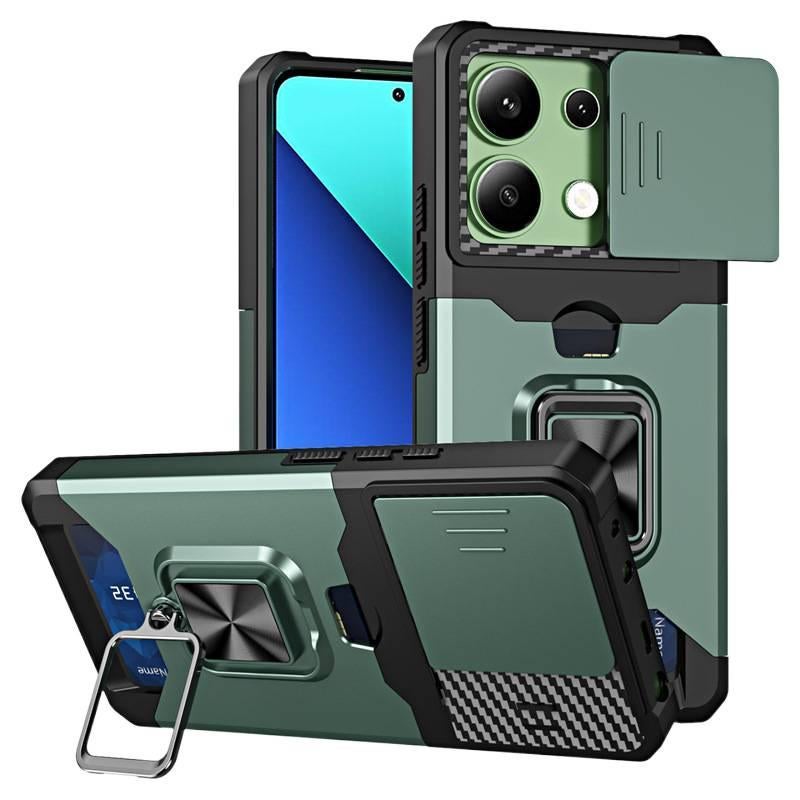 TPU+PC Protective Case for Redmi Note 13 Pro with Shockproof and Card Holder plus Shockproof plus Drop Protection plus Kickstand in Green - Image 1