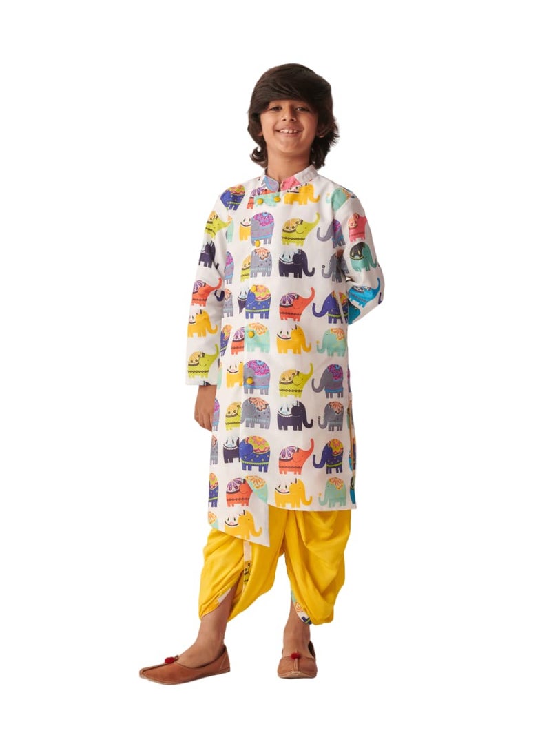 Pspeaches Boys Cotton Long Sleeves Mandarin Collar Quirky Print Kurta and Dhoti Pant 2 Piece Set|Ethnic Wear For Kids Boys|Traditional & Festive Outfit 13-14 Year Multicolour - Image 1