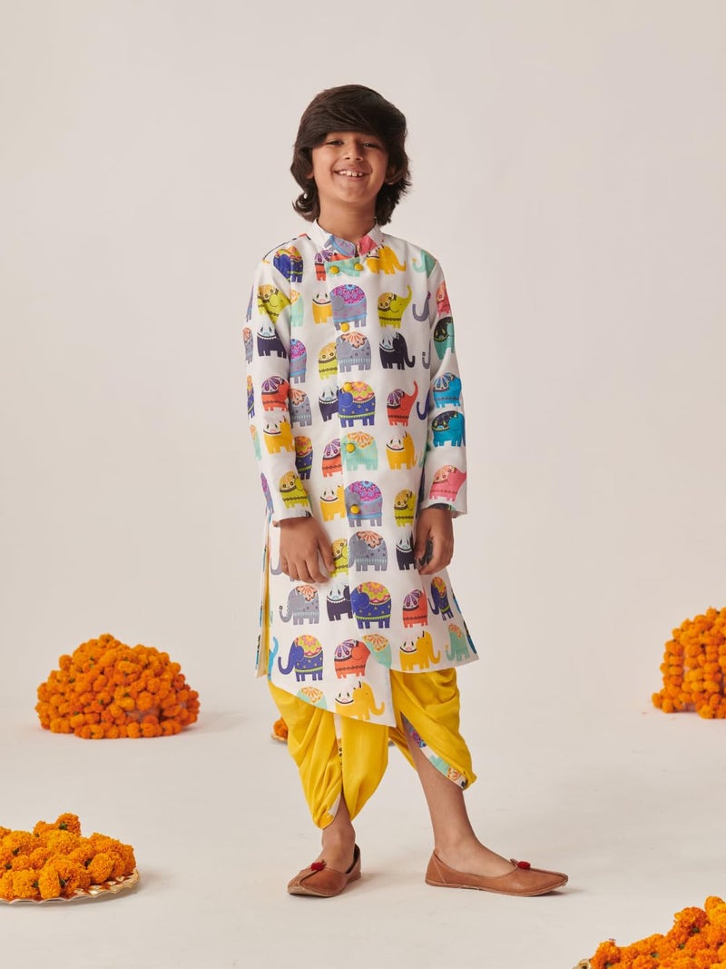 Pspeaches Boys Cotton Long Sleeves Mandarin Collar Quirky Print Kurta and Dhoti Pant 2 Piece Set|Ethnic Wear For Kids Boys|Traditional & Festive Outfit 13-14 Year Multicolour - Image 2