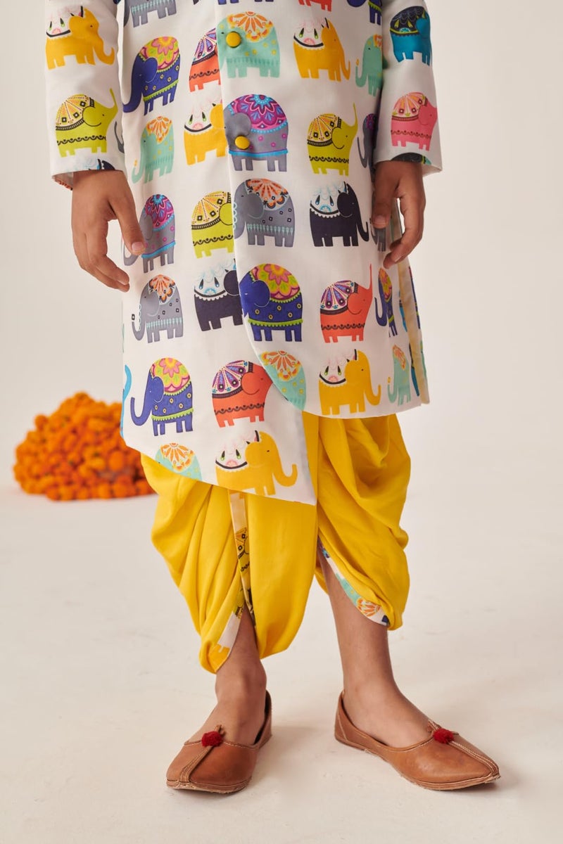 Pspeaches Boys Cotton Long Sleeves Mandarin Collar Quirky Print Kurta and Dhoti Pant 2 Piece Set|Ethnic Wear For Kids Boys|Traditional & Festive Outfit 13-14 Year Multicolour - Image 4