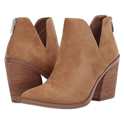 FISACE Womens Pointed Toe Stacked Mid Heel Ankle Boots V Cut Back Zipper Faux Leather Booties - Image 5
