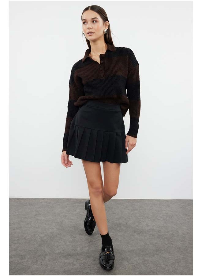 trendyol - Dark Brown Crop Soft Textured Color Blocked Knitwear Sweater TWOAW22KZ0226 - Image 1