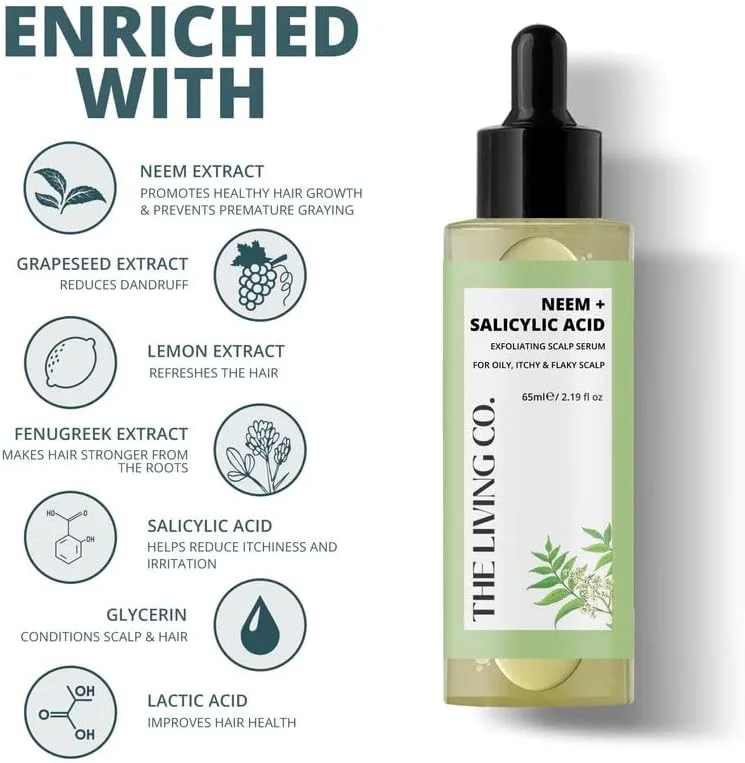 THE LIVING CO. Neem + Salicylic Acid Exfoliating Scalp Serum For Oily, Itchy & Flaky Scalp 65ml