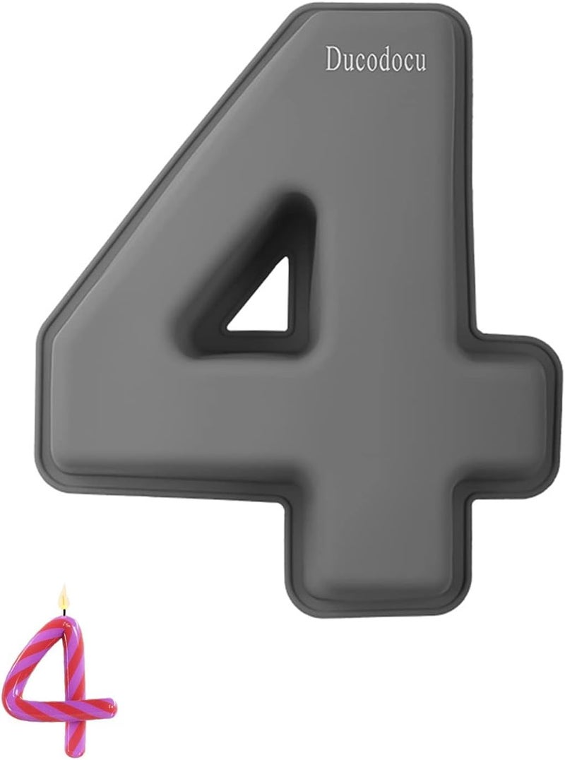 Ducodocu 3D Silicone Cake Pans Large Number Cake Mould Novelty Cake Tins DIY Baking Mold for Birthday Wedding Anniversary 10 inch Number of 4 - Image 1