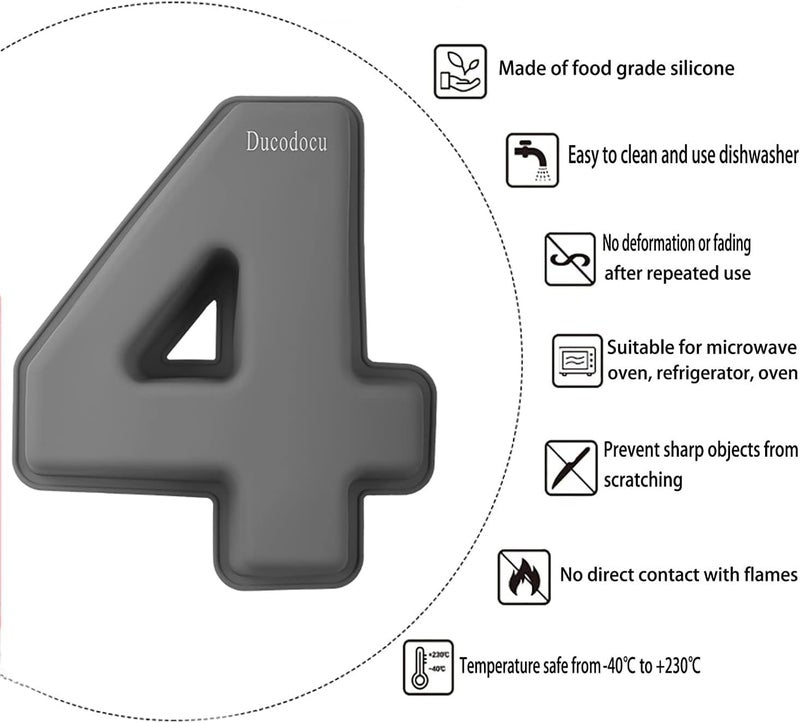Ducodocu 3D Silicone Cake Pans Large Number Cake Mould Novelty Cake Tins DIY Baking Mold for Birthday Wedding Anniversary 10 inch Number of 4 - Image 2