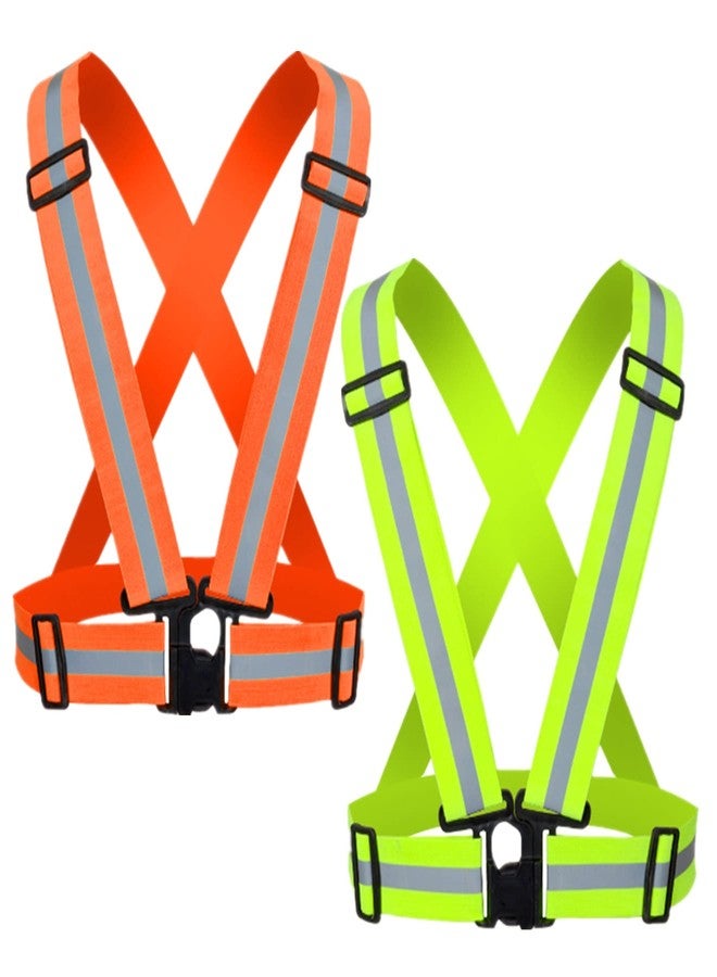 YUNLOVXEE Reflective Strap Safety Vest Gear - 2-10 Pack Adjustable High Visible Reflective Running Gear for Women Men Night, Orange+green, One size - Image 1