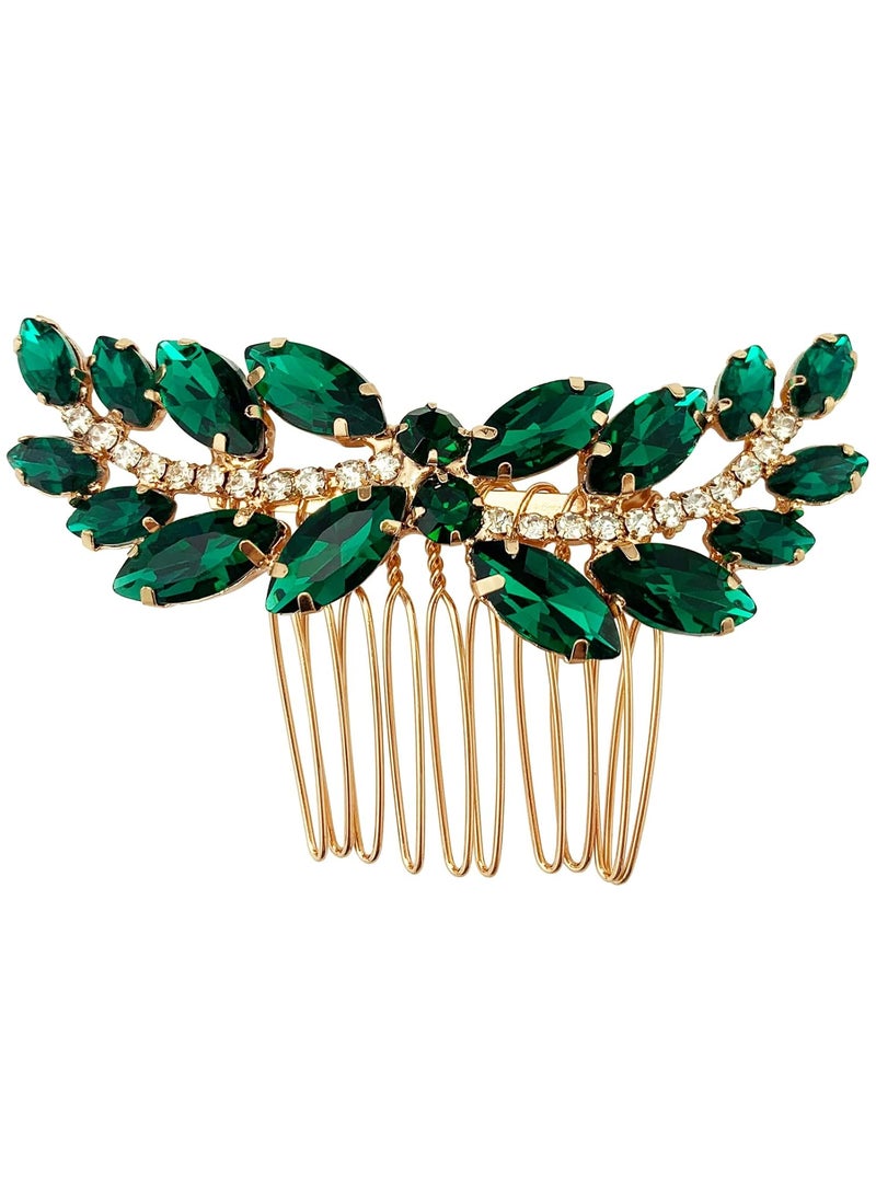 BETITETO BETITETO Bridal Hair Comb Emerald Green Crystal Wedding Hair Piece Pin Accessories for Women Girls Party Green 