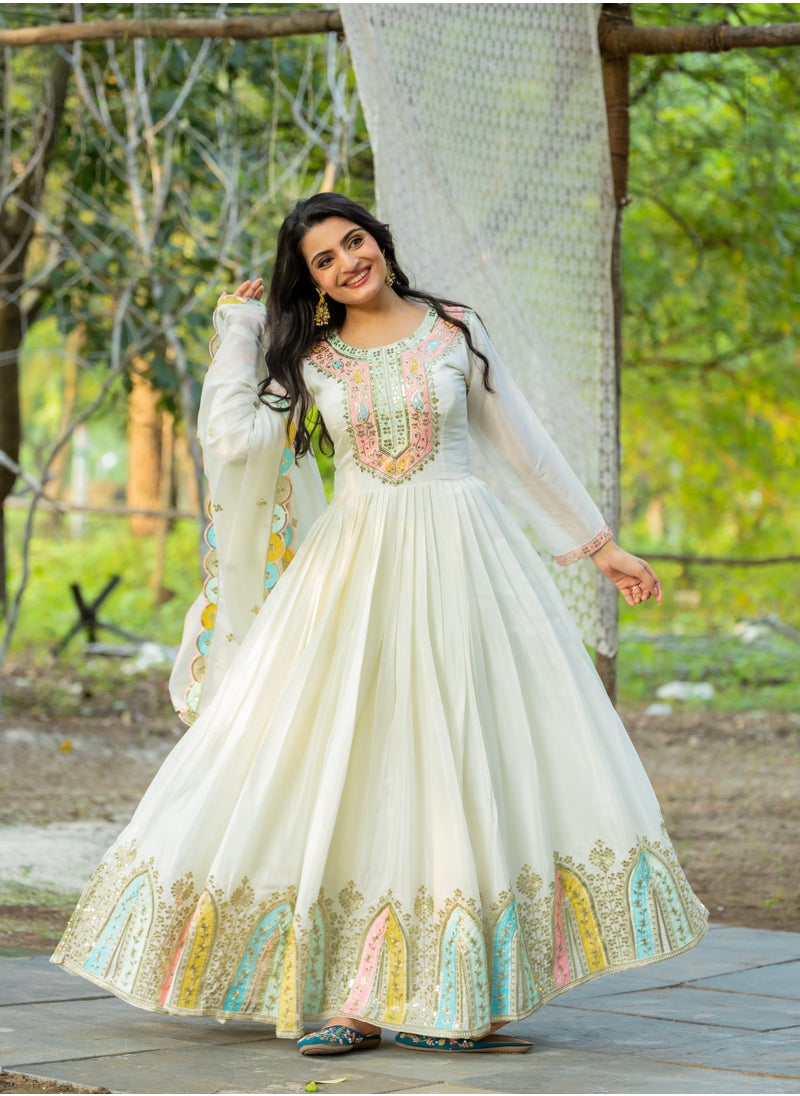 Super Asian - New Launching Heavy Designer Party Wear Look Gown-Dupatta in Heavy Multi Thread Embroidery Sequence Work - Image 1