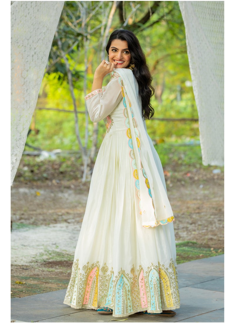 Super Asian - New Launching Heavy Designer Party Wear Look Gown-Dupatta in Heavy Multi Thread Embroidery Sequence Work - Image 1