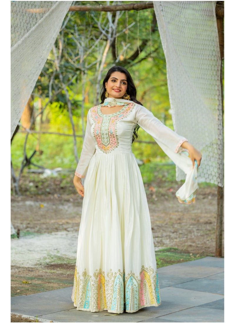 Super Asian - New Launching Heavy Designer Party Wear Look Gown-Dupatta in Heavy Multi Thread Embroidery Sequence Work - Image 1